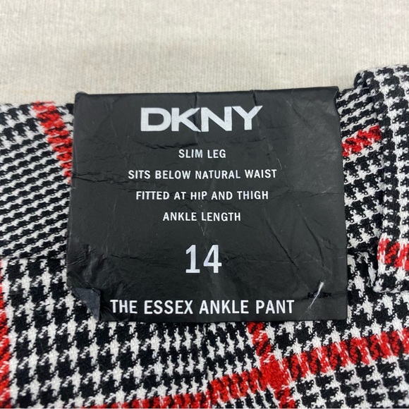DKNY Womens Sz 14 The Essex Ankle Pants Slim Leg Houndstooth Plaid Red Career - Picture 9 of 12